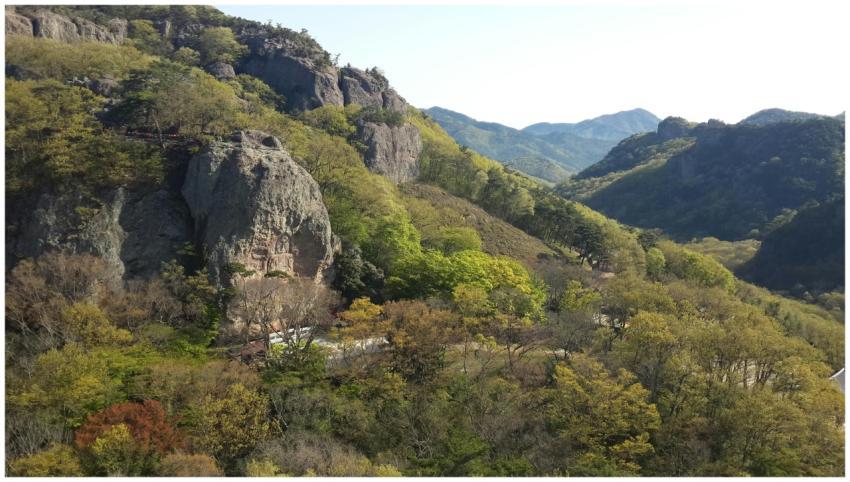 Breathtaking aerial view of lush green mountains,