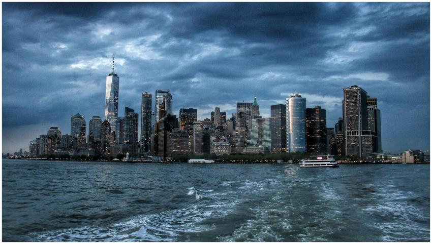 Dramatic view of New York City skyscrapers against