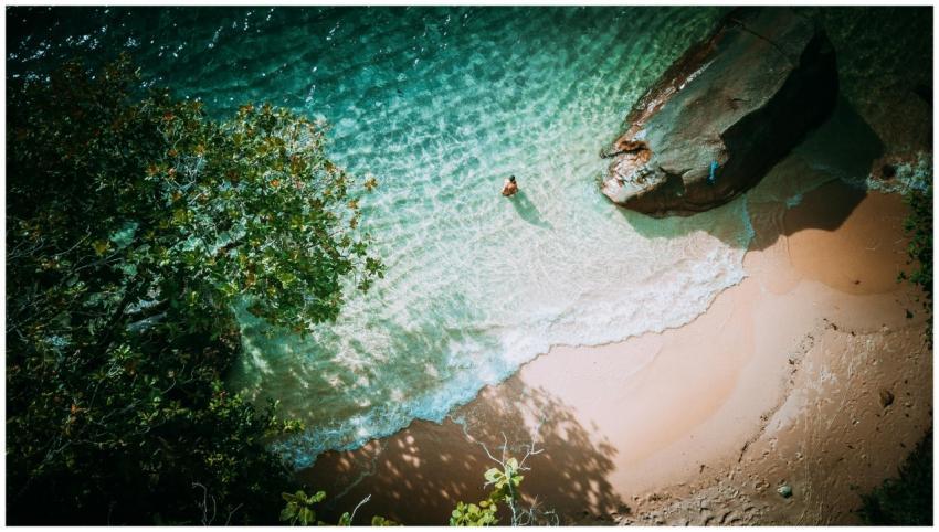 Stunning aerial shot of Beau Vallon Beach, showcas