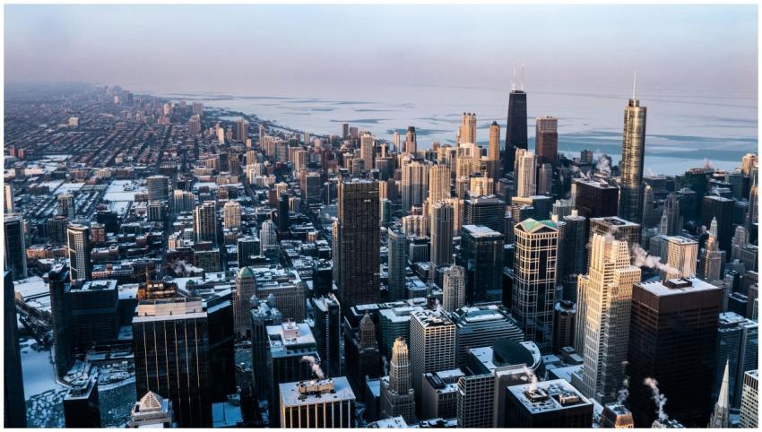 Stunning aerial view of Chicago's skyline with sky