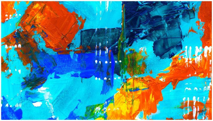 Colorful abstract painting with vivid blue and ora