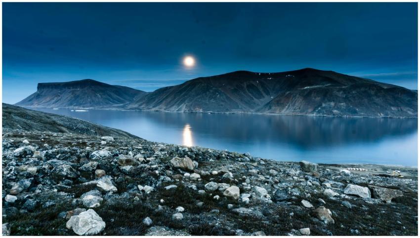 Breathtaking moonlit view of Baffin Island's rugge