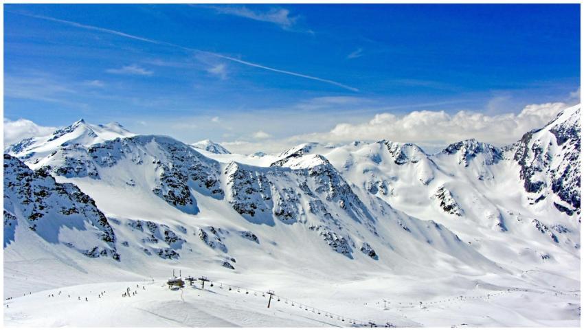 A breathtaking view of snow-covered alpine mountai