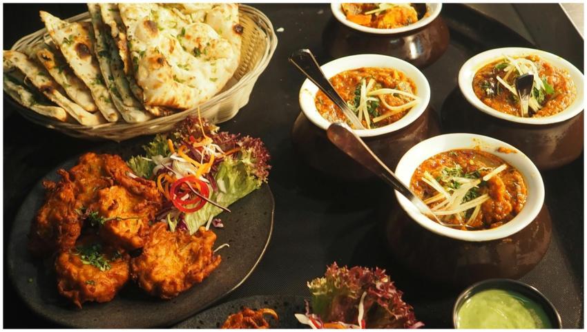 A mouth-watering display of Indian cuisine featuri