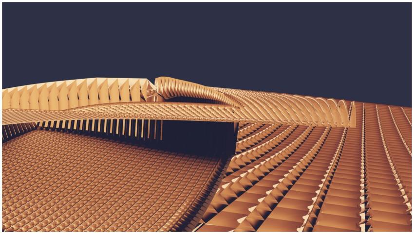 Intricate geometric patterns in a futuristic archi