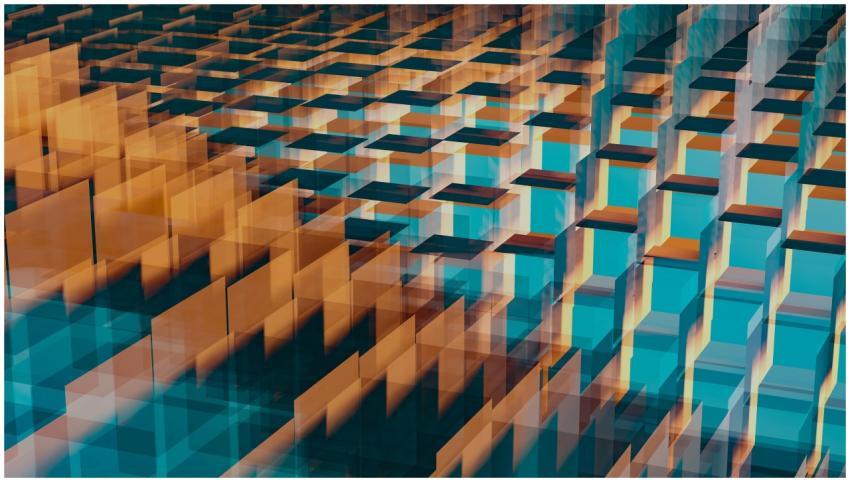 A modern 3D illustration featuring geometric patte