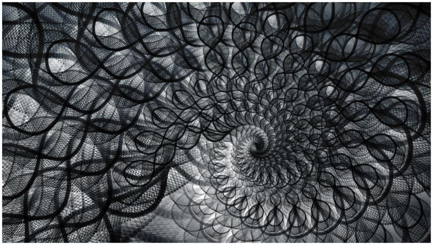 Abstract black and white spiral with geometric and