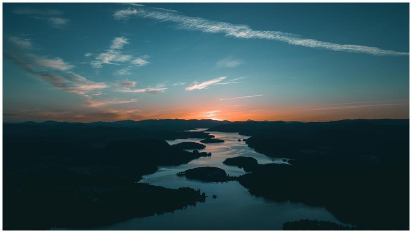 A breathtaking aerial shot showcasing a calm river
