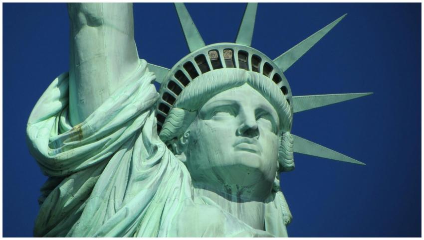 Detailed close-up of the Statue of Liberty against