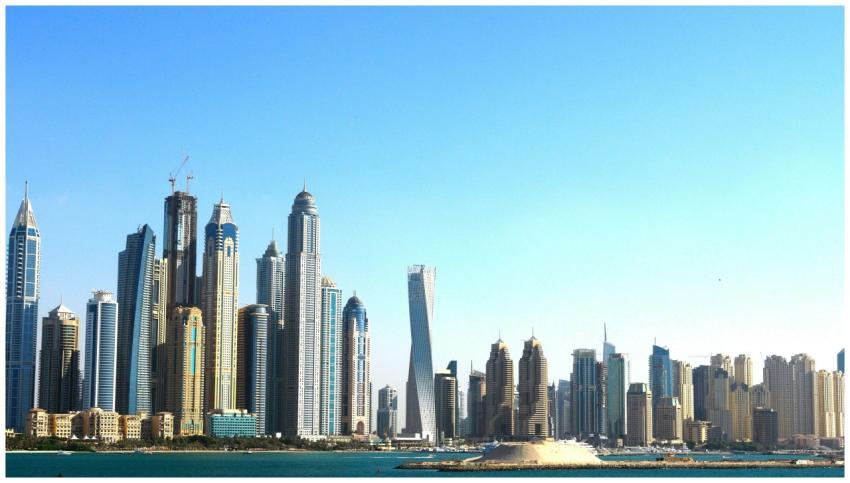 Panoramic view of Dubai's towering skyscrapers set