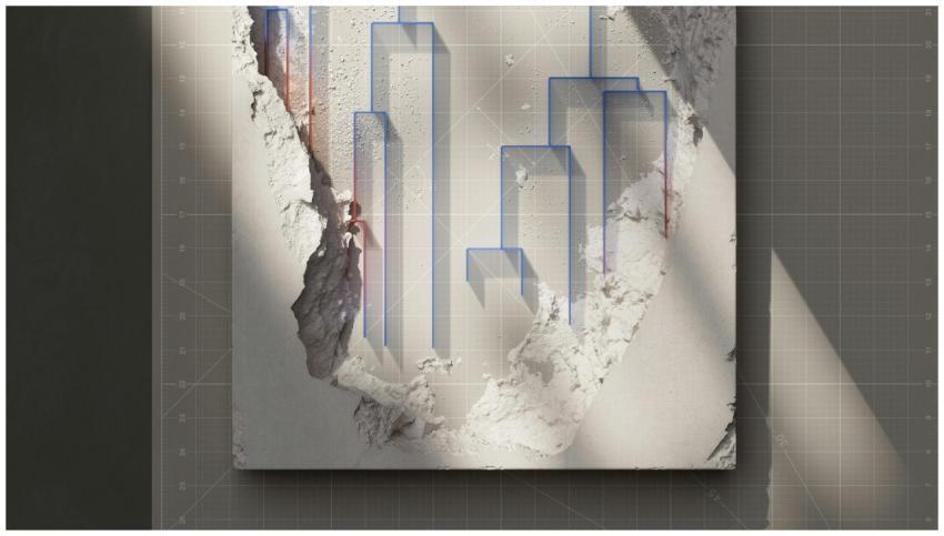 Abstract image of a cracked wall featuring blue ge