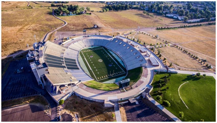 Captivating aerial shot of Hughes Stadium in Fort