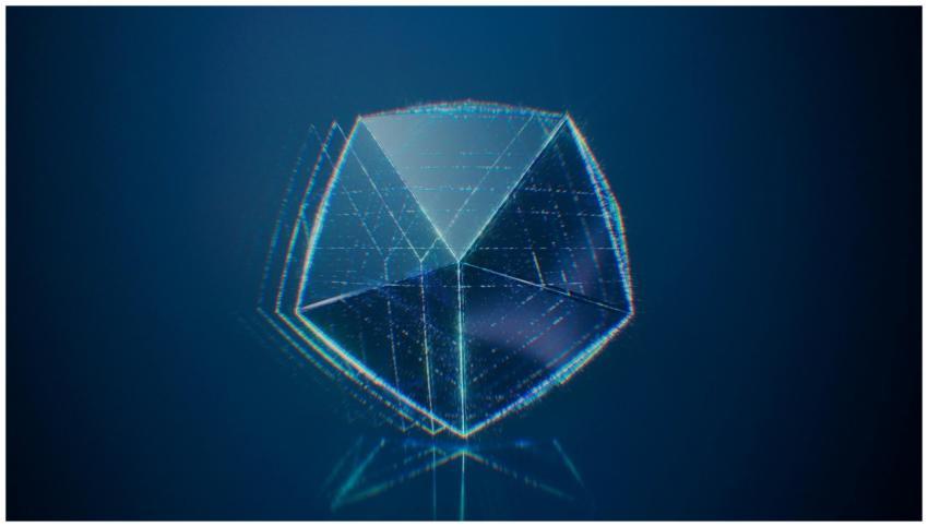 A digital rendering of a futuristic, abstract geom