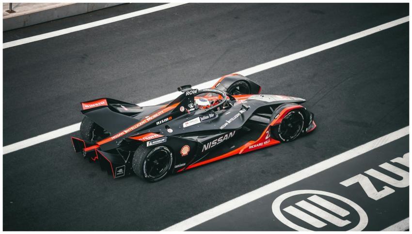 High-speed Formula E car on the circuit in Ciudad