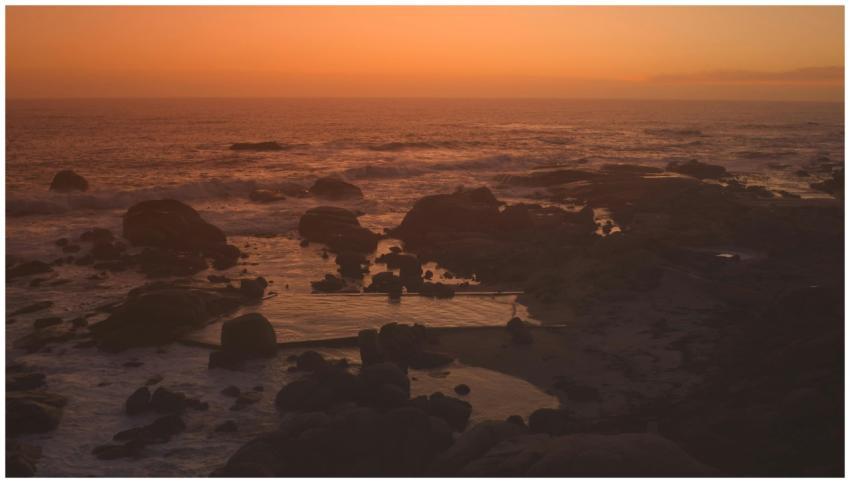 A stunning view of Cape Town's rocky coast at suns