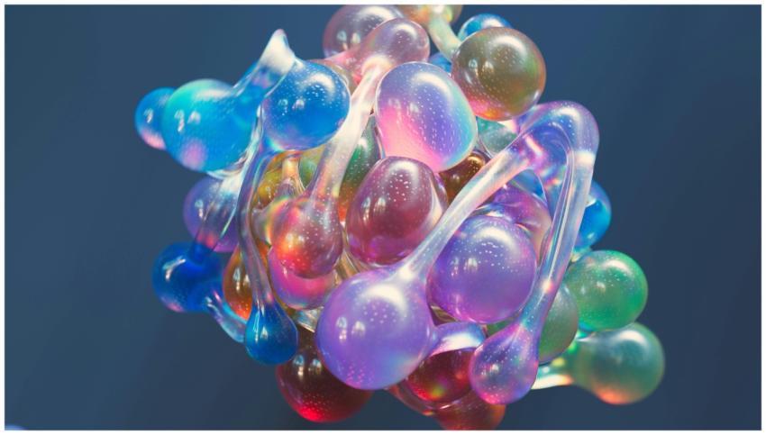 Abstract 3D representation of a colorful molecular