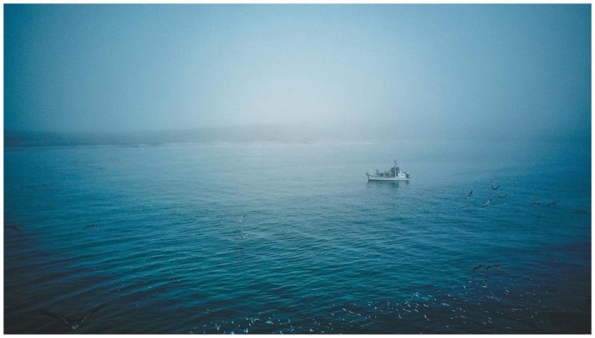 A captivating aerial view of a boat surrounded by