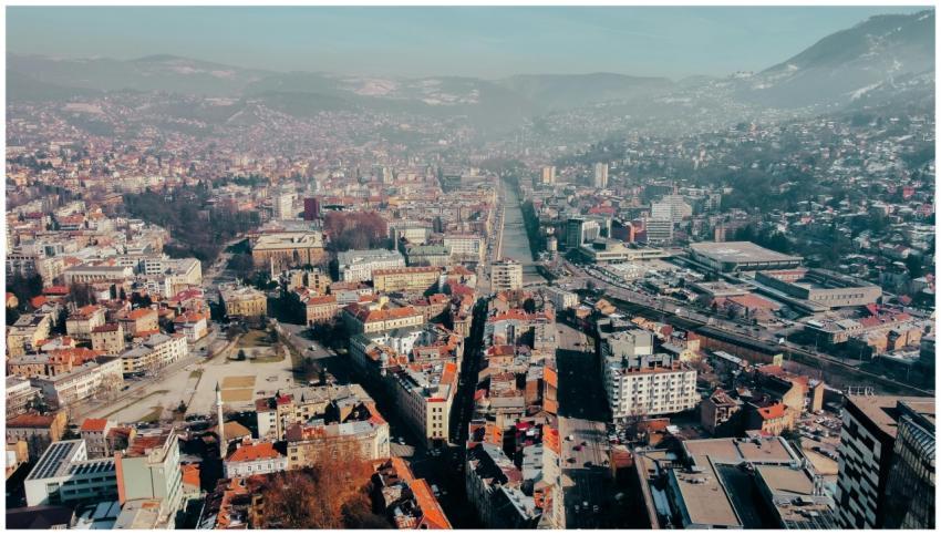 A breathtaking aerial view of Sarajevo's urban lan