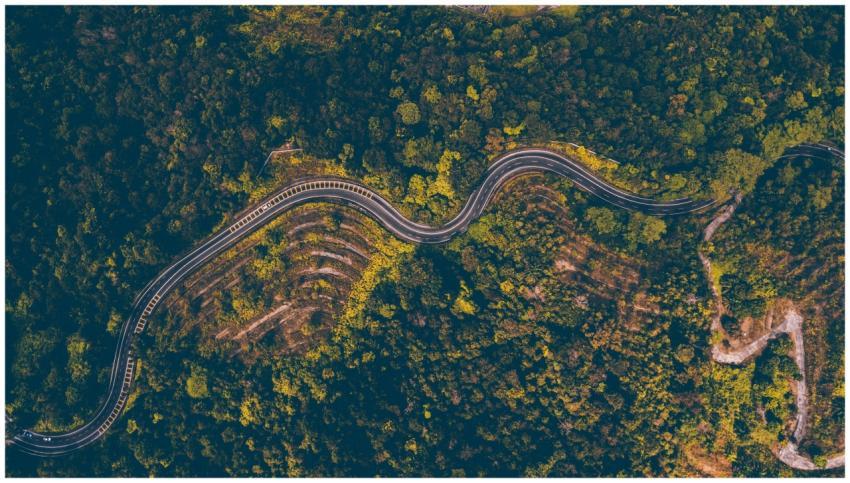 Explore the mesmerizing aerial view of a winding r