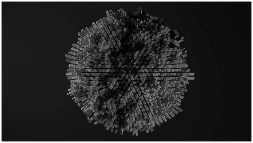 Monochrome 3D geometric shape with textured cubes