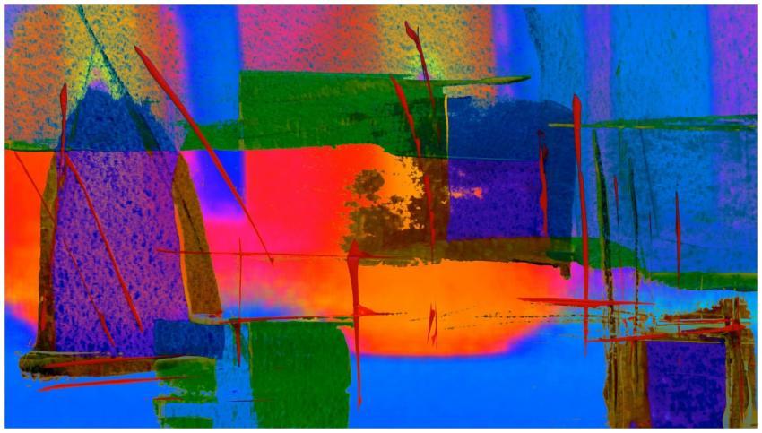 Dynamic abstract painting featuring vibrant multic