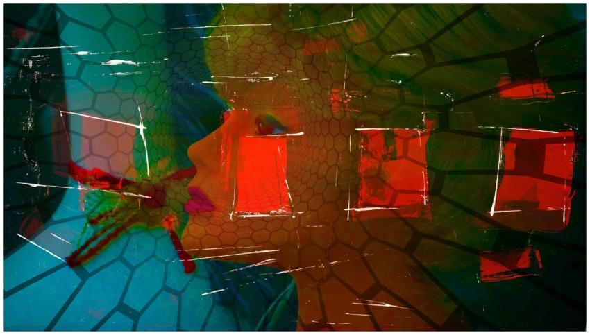 Vibrant abstract artwork featuring a colorful, exp