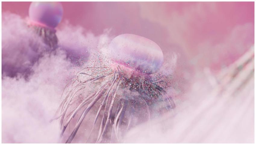 Artistic depiction of a jellyfish floating in a dr