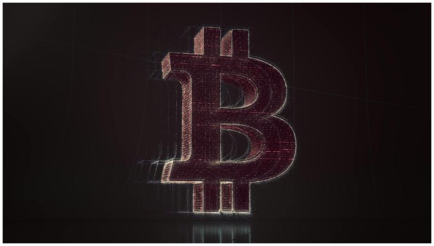 3D depiction of the Bitcoin symbol with a digital,
