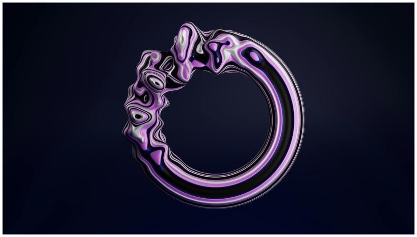 Abstract 3D ring with purple wavy textures on a da