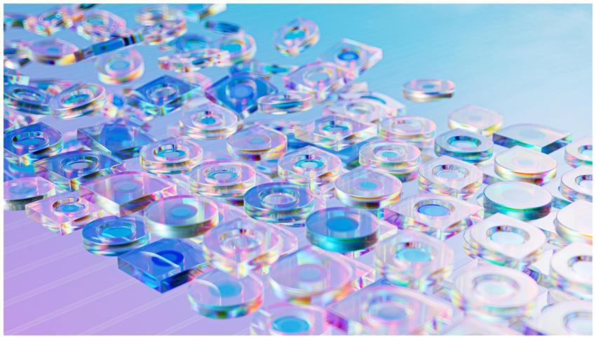 Vibrant holographic glass objects creating a futur