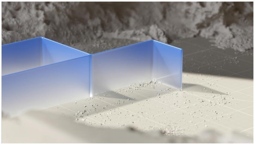 A conceptual 3D rendering of a blue geometric stru