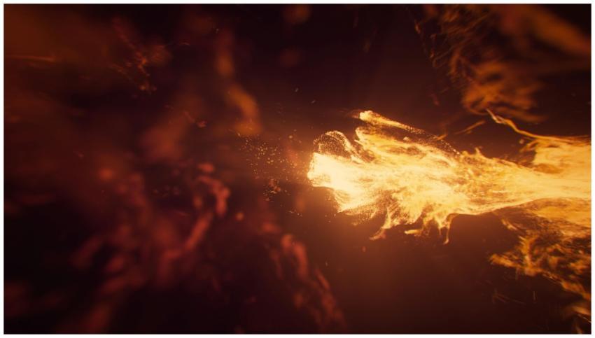 Dynamic abstract artwork featuring a fiery explosi