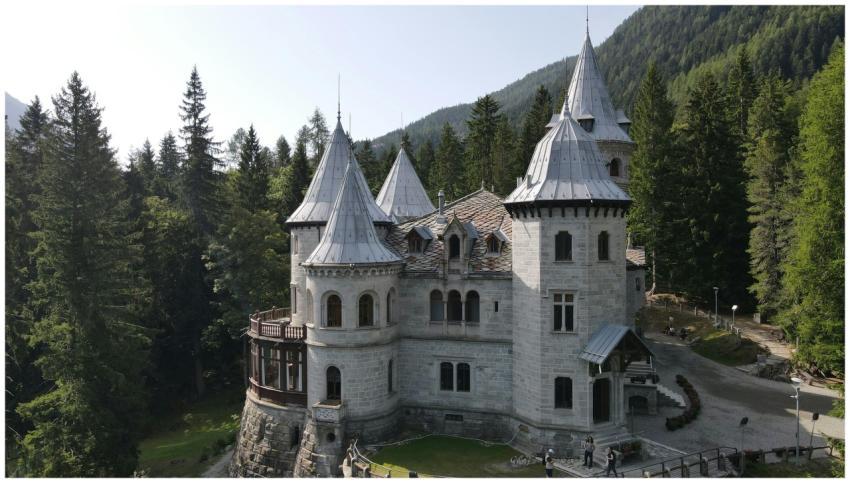 Stunning aerial view of a historic castle surround