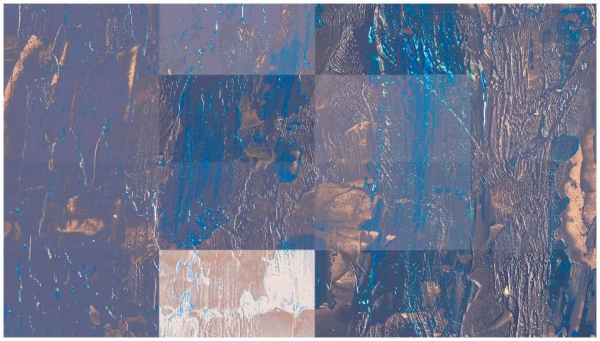 Artistic abstract painting featuring a blue and br