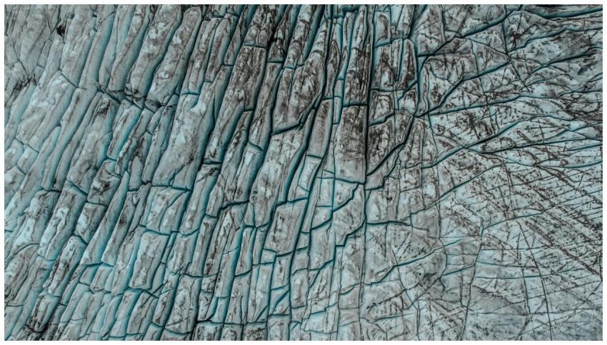 Stunning aerial shot of an Icelandic glacier showc