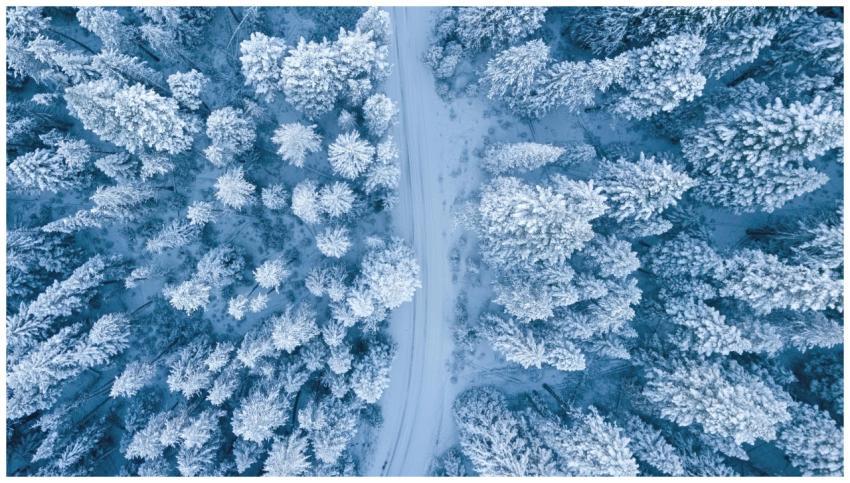 A mesmerizing aerial perspective of a snowy winter