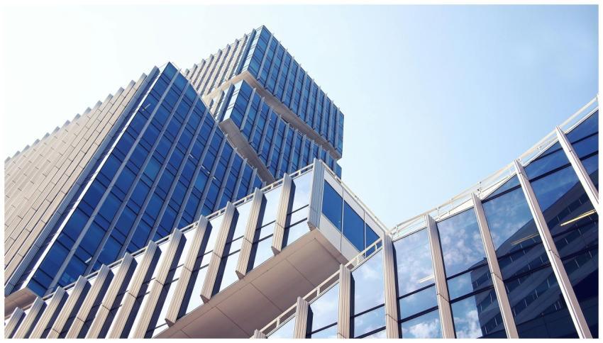Low-angle shot of a modern skyscraper with reflect