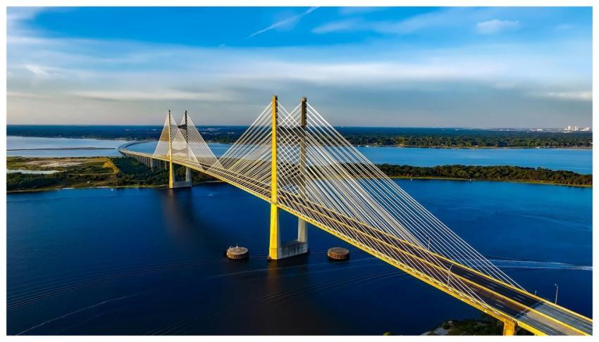Stunning aerial shot of the Dames Point Bridge spa