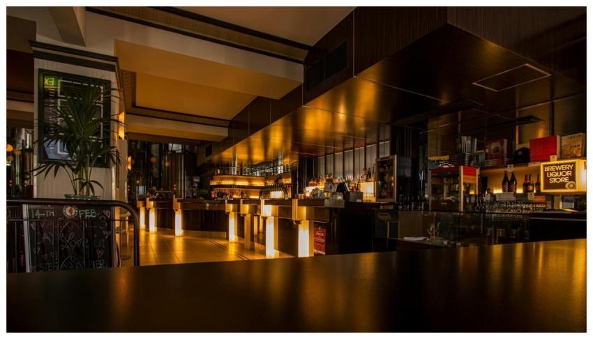 Stylish modern restaurant interior with warm light