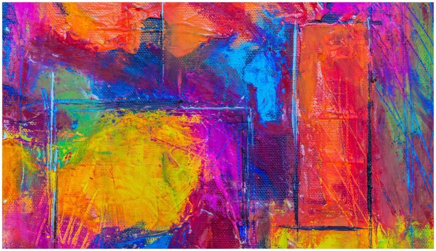 Colorful abstract acrylic painting featuring vivid