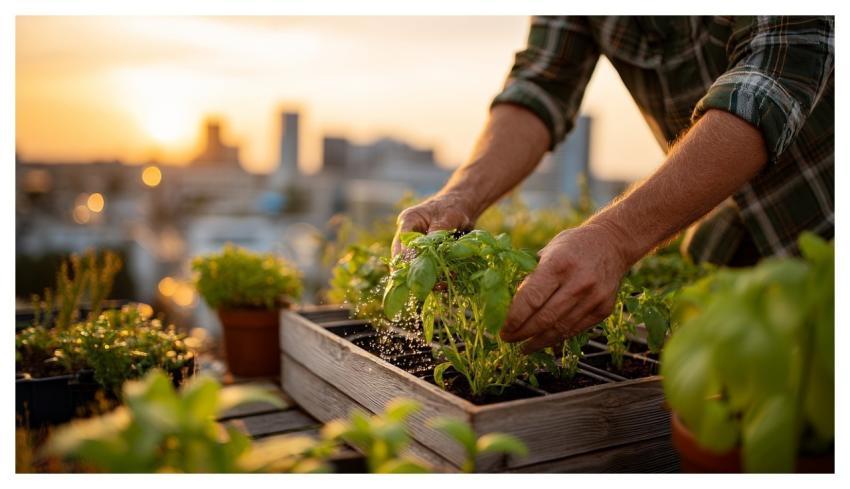 Gardening Rooftop Garden Sunset