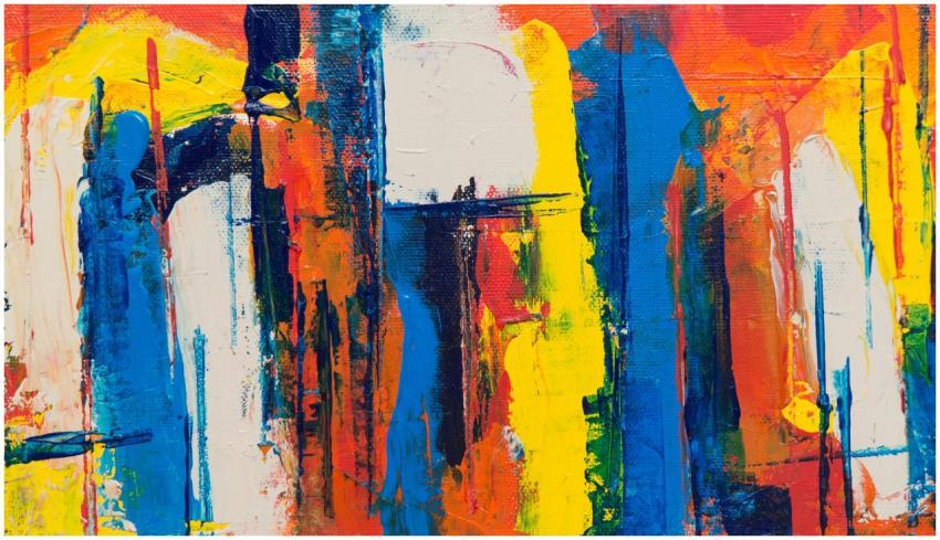 Colorful abstract painting with bold strokes and m