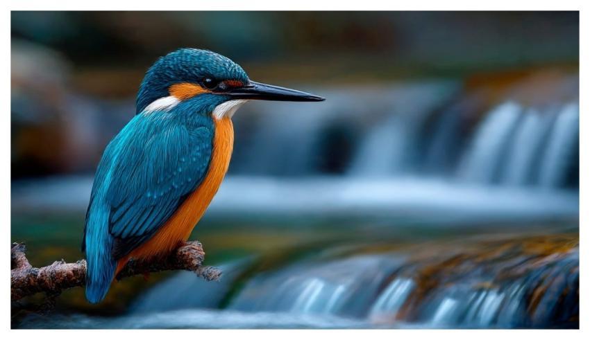 Kingfisher Waterfall Nature Blue