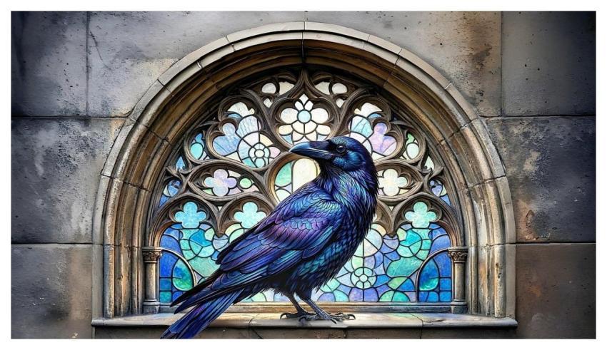 Crow Stained Glass Window Gothic Architecture Deta