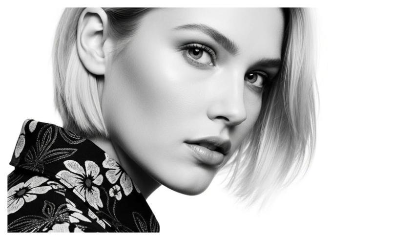 Black-And-White Female Portrait Detail Hairstyle