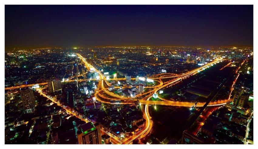 City Aerial View Illuminated City Lights