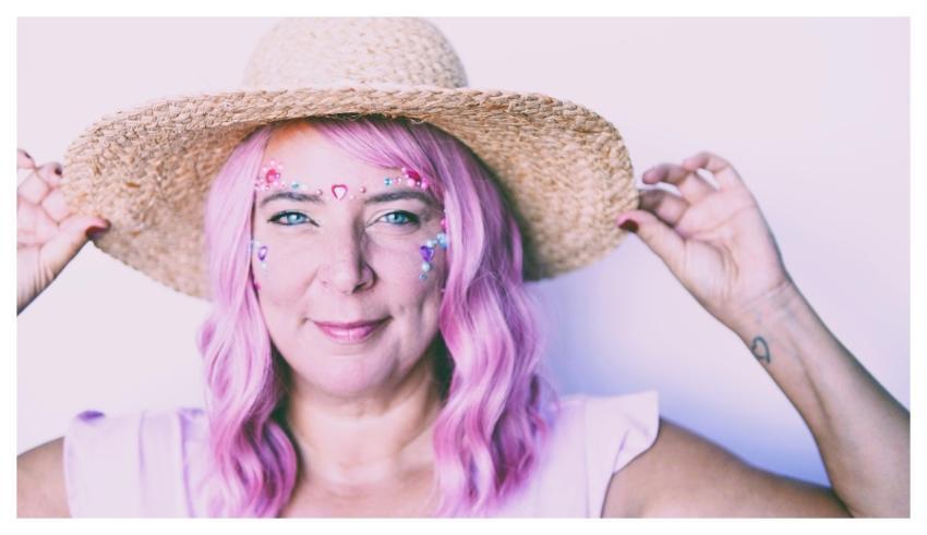 Woman Rhinestones Pink Hair Portrait