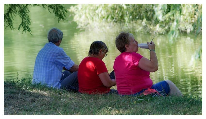 People Relaxing Naturally Lake