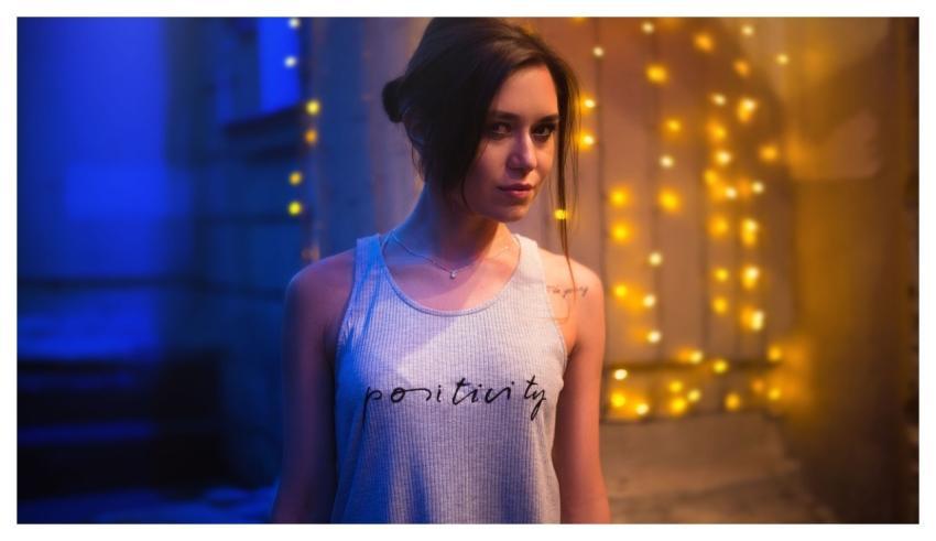 Girl In T-Shirt Night Lights City Young Woman