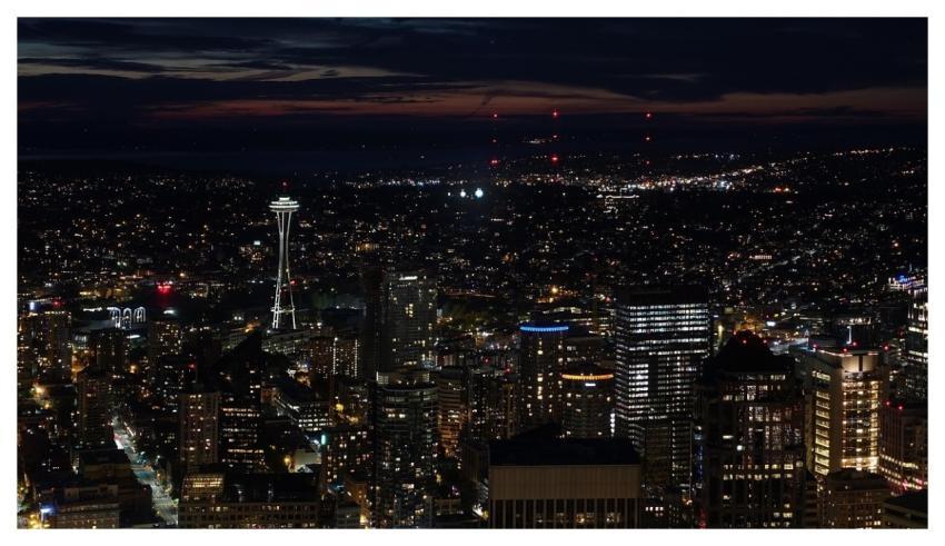 Seattle Aerial View Panorama Night Mood